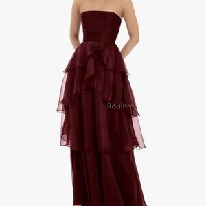Burgundy Strapless Layered Dress